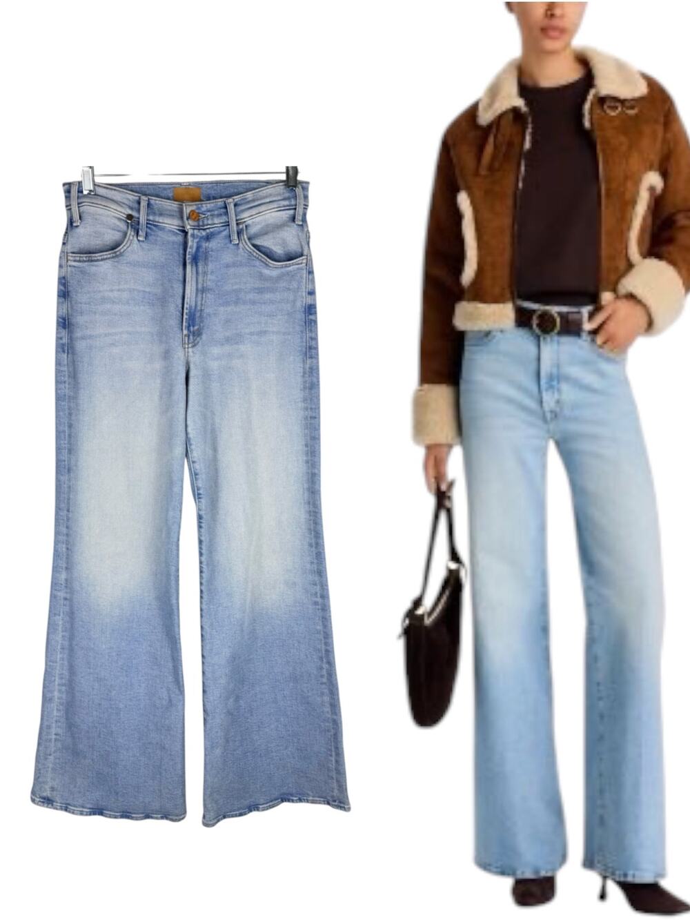 Mother The Hustler Roller Sneak Wide Leg High Rise Jeans Blue Size 27